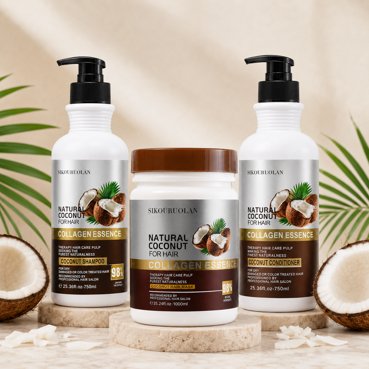 Natural Coconut Hair Care Set – Shampoo, Conditioner & Hair MasK