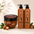 Cynos Argan Oil Thairapy hair care set featuring shampoo, conditioner, and a hair mask.