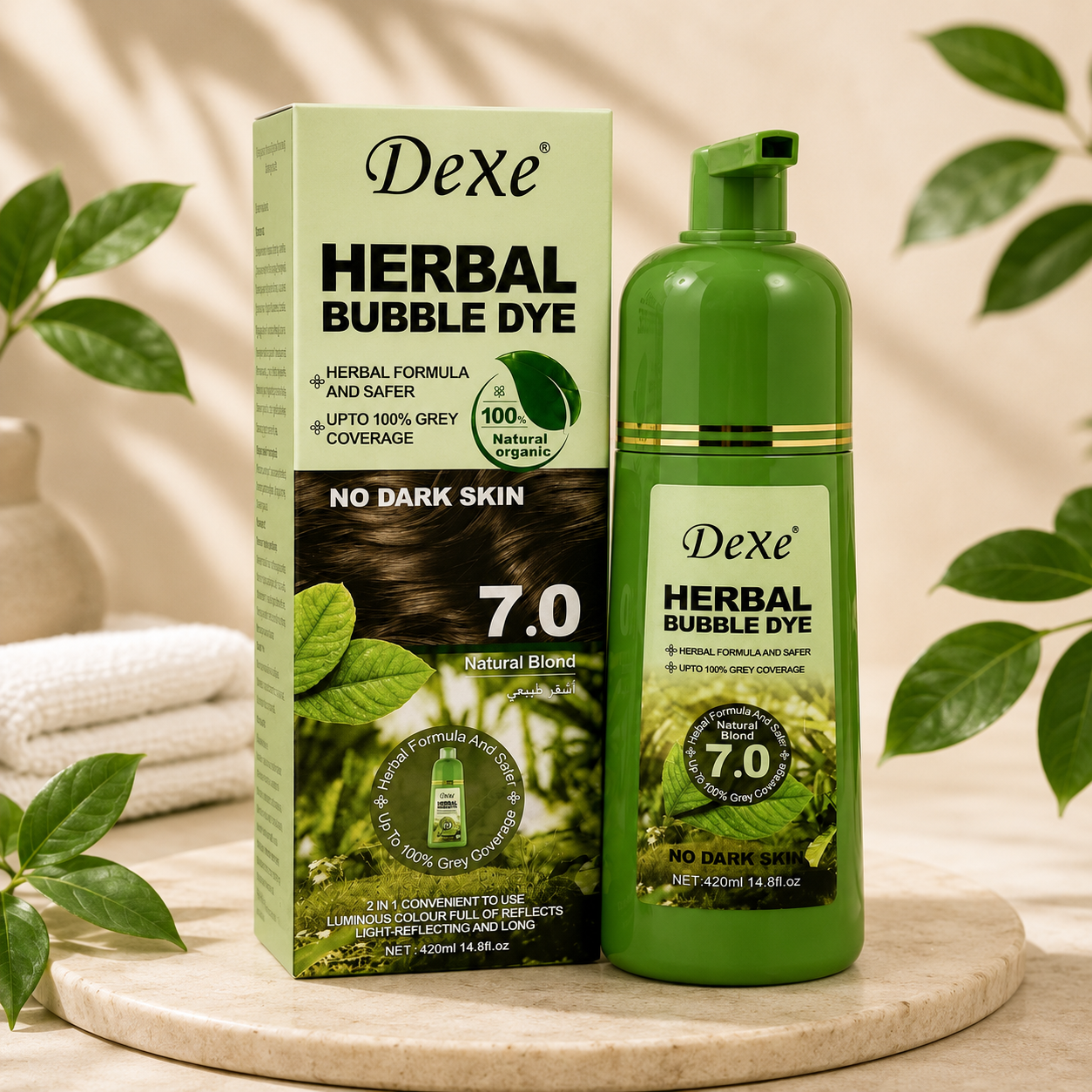Dexe Herbal Bubble Dye 7.0 (Natural Blond) – 420ml