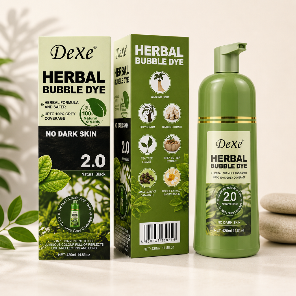 Dexe Herbal Bubble Hair Dye Shampoo 2.0 – Natural Black Hair Color | 100% Grey Coverage | Herbal Formula | No Ammonia