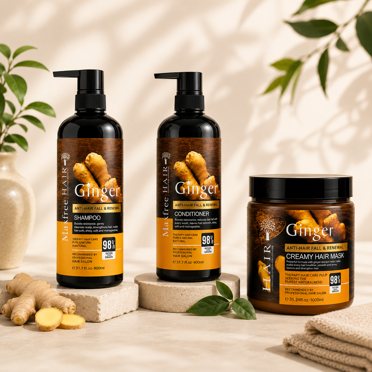 Revitalize Your Roots: Premium Ginger Anti-Hair Fall &amp; Renewal Trio