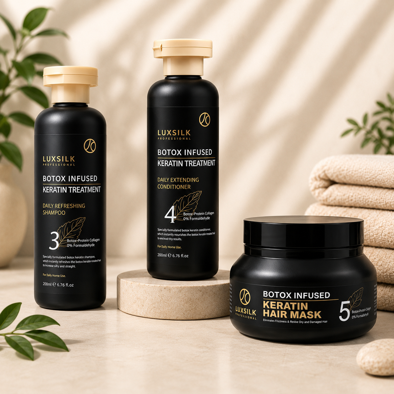 LUXSILK Professional Keratin Botox Infused Hair Care System (Set of 3)