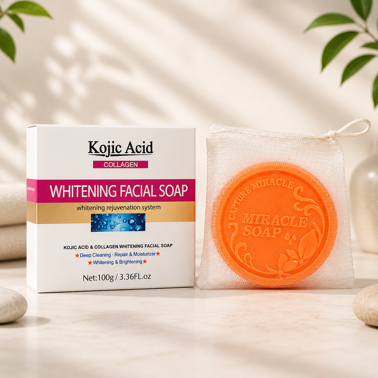 Guanjing Kojic Acid &amp; Collagen Whitening Facial Soap (100g)