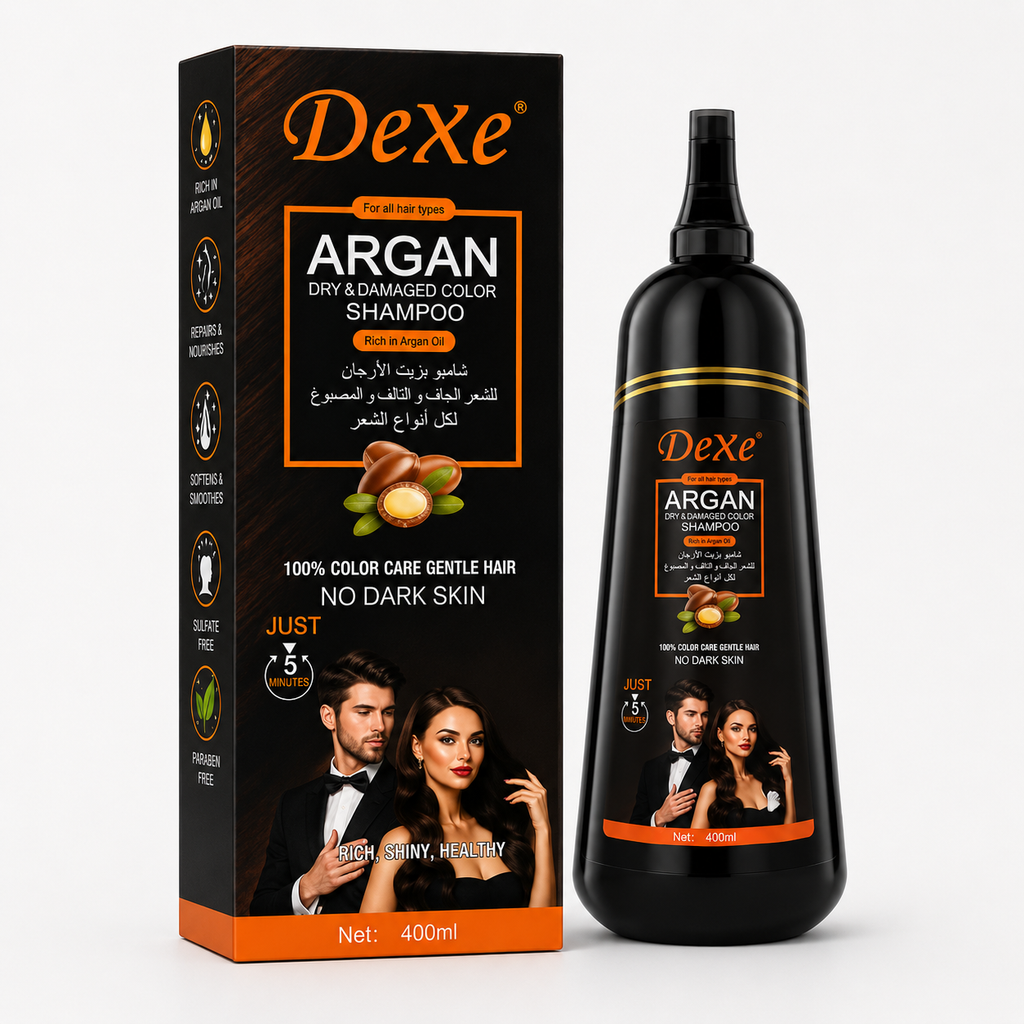 Dexe Argan Speedy Hair Color Shampoo – Instant Black Hair in 5 Minutes | Grey Coverage | Enriched with Argan Oil