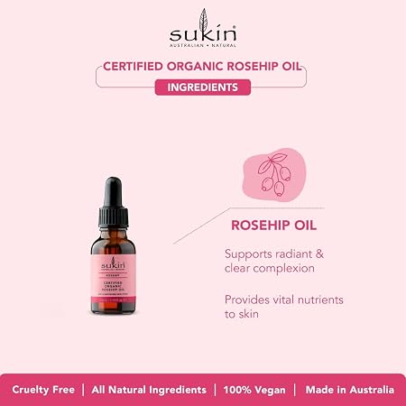 Sukin Certified Organic Rosehip Oil 25ml | Face Oil for Dry & Dull Skin