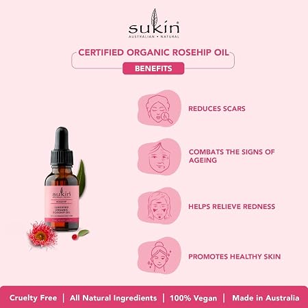 Sukin Certified Organic Rosehip Oil 25ml | Face Oil for Dry & Dull Skin